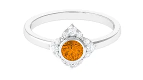 0.50 CT Natural Citrine Floral Engagement Ring with Diamond Accent