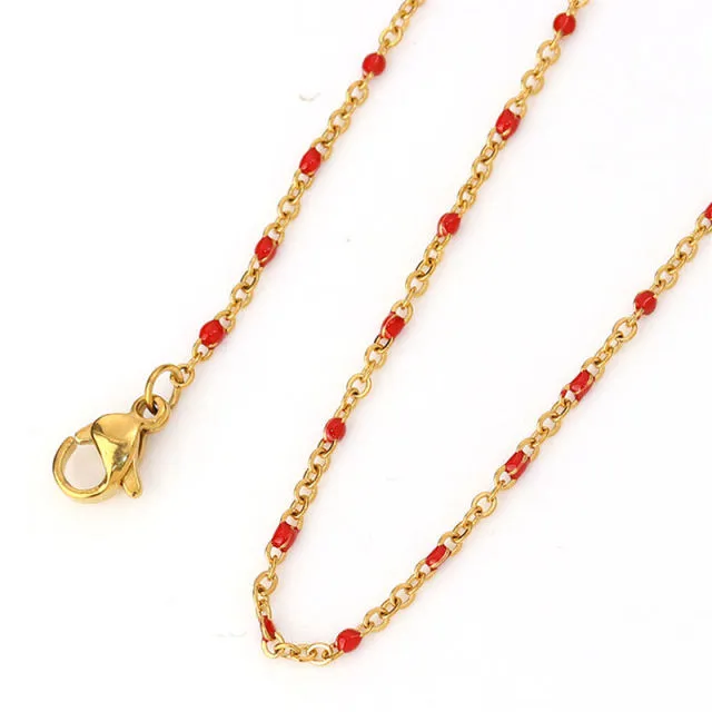 1 PC Fashion Stainless Steel Link Cable Chain Necklace Gold Multicolor Enamel Necklaces For Women Men Jewelry Gifts Wholesale