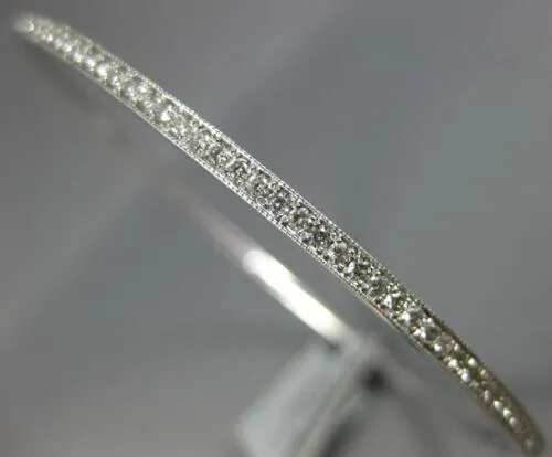 1.44CT DIAMOND 18KT WHITE GOLD ROUND FILIGREE MILGRAIN ETERNITY BANGLE BRACELET