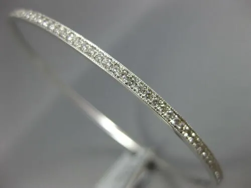 1.44CT DIAMOND 18KT WHITE GOLD ROUND FILIGREE MILGRAIN ETERNITY BANGLE BRACELET