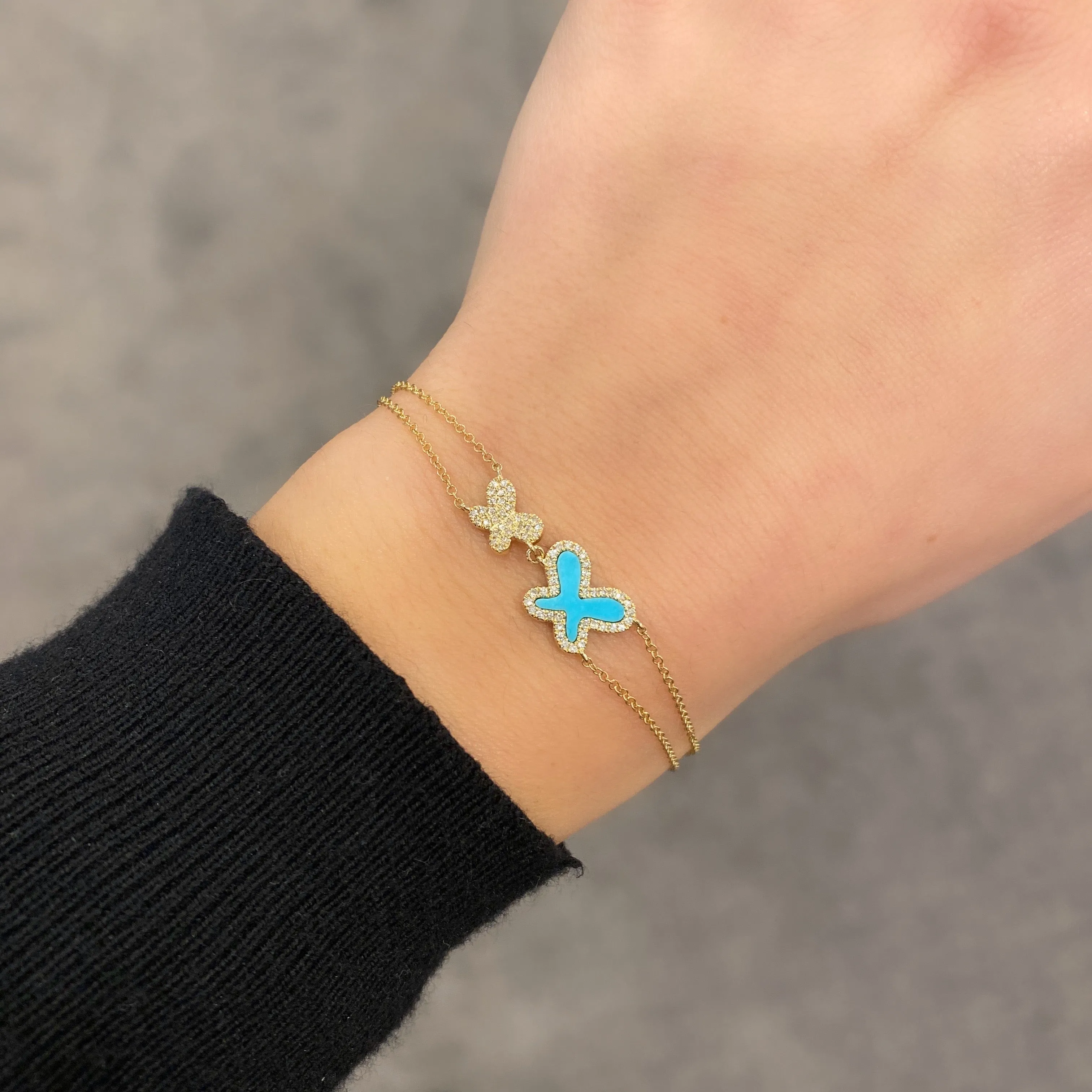 14K GOLD DIAMOND AND TURQUOISE DOUBLE AVA BRACELET