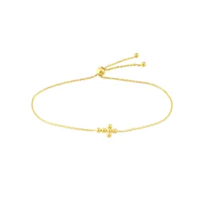 14K Gold Mini Beaded Cross Bolo Bracelet