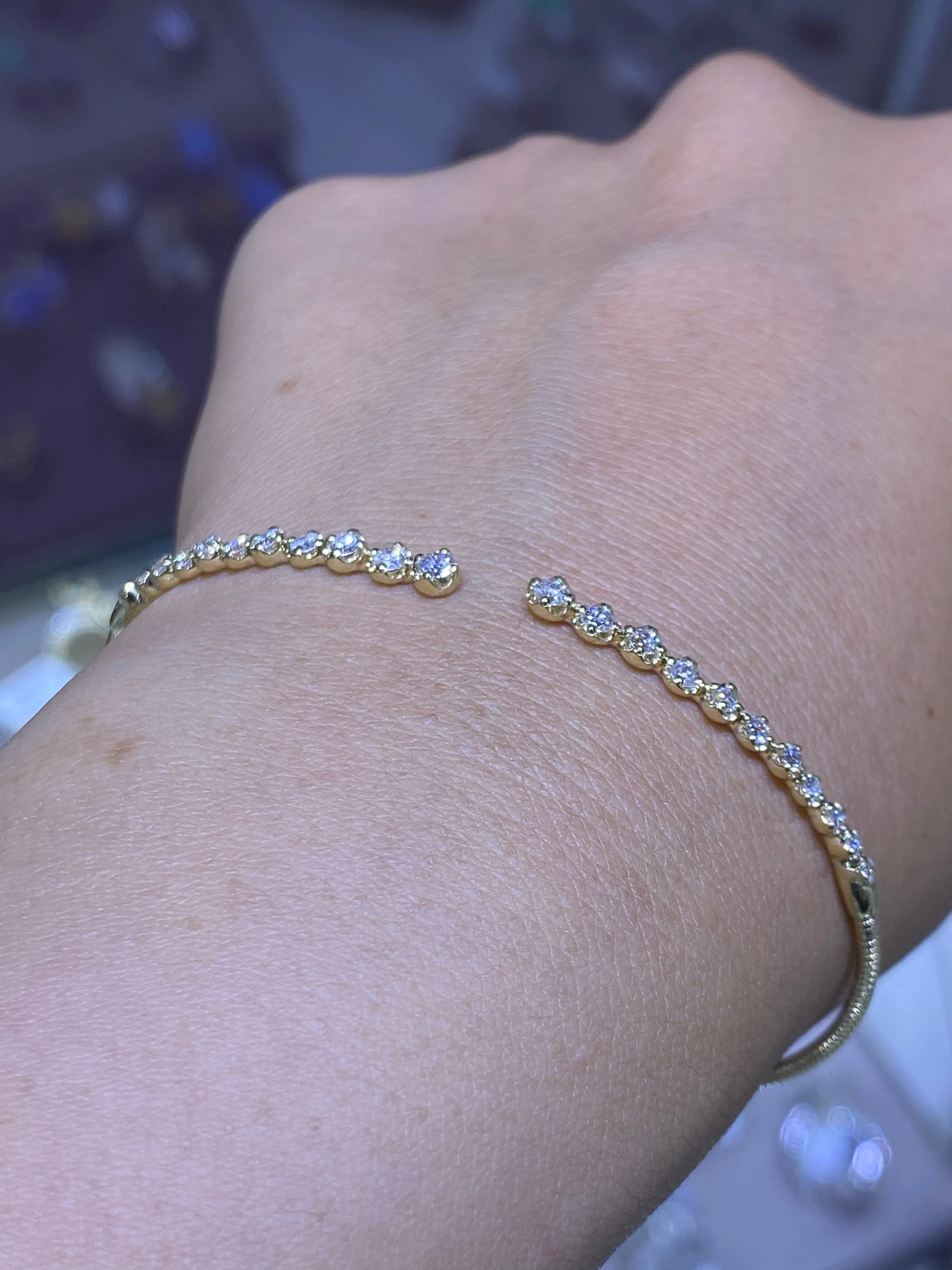 14K Gold Open Round Diamond Bangle