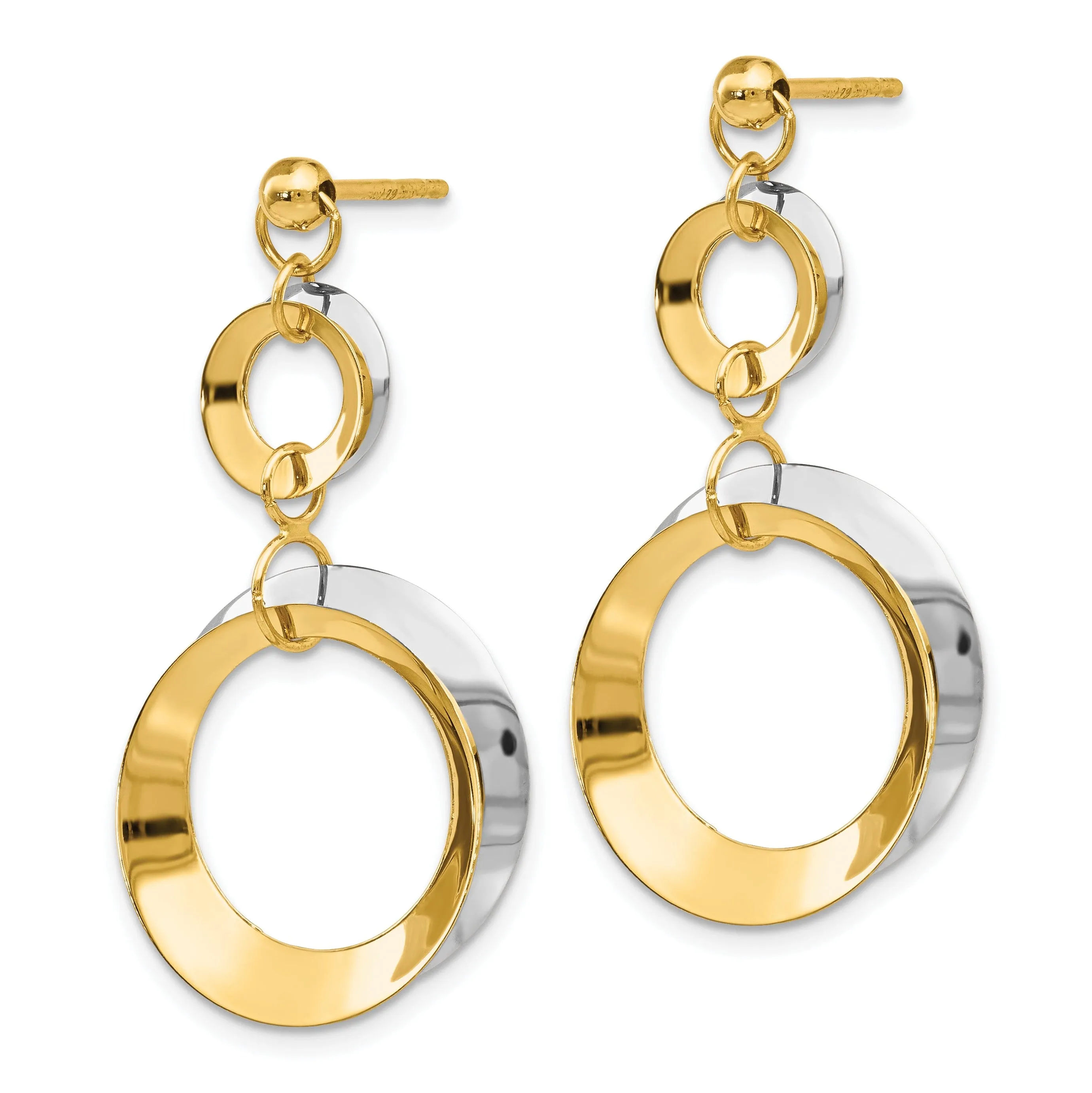 14k Two Tone Gold Polished Circle Post Earrings