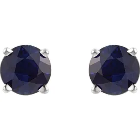 14K White 5 mm Lab-Grown Blue Sapphire Stud Earrings