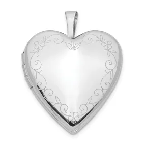 14k White Gold Flower Vine Border Heart Locket