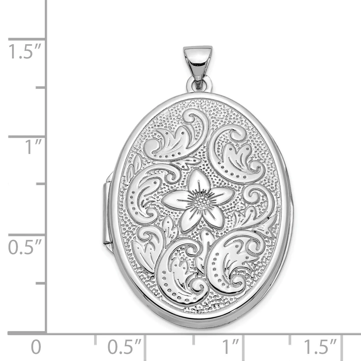 14k White Gold Oval Flower With Scrolls Locket