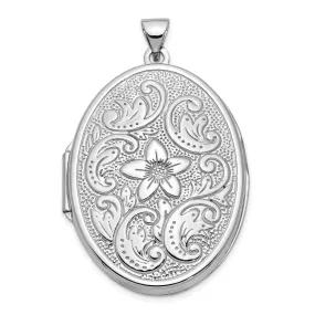 14k White Gold Oval Flower With Scrolls Locket