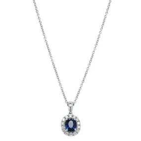 18ct White Gold .75ct Sapphire & Diamond Halo Pendant