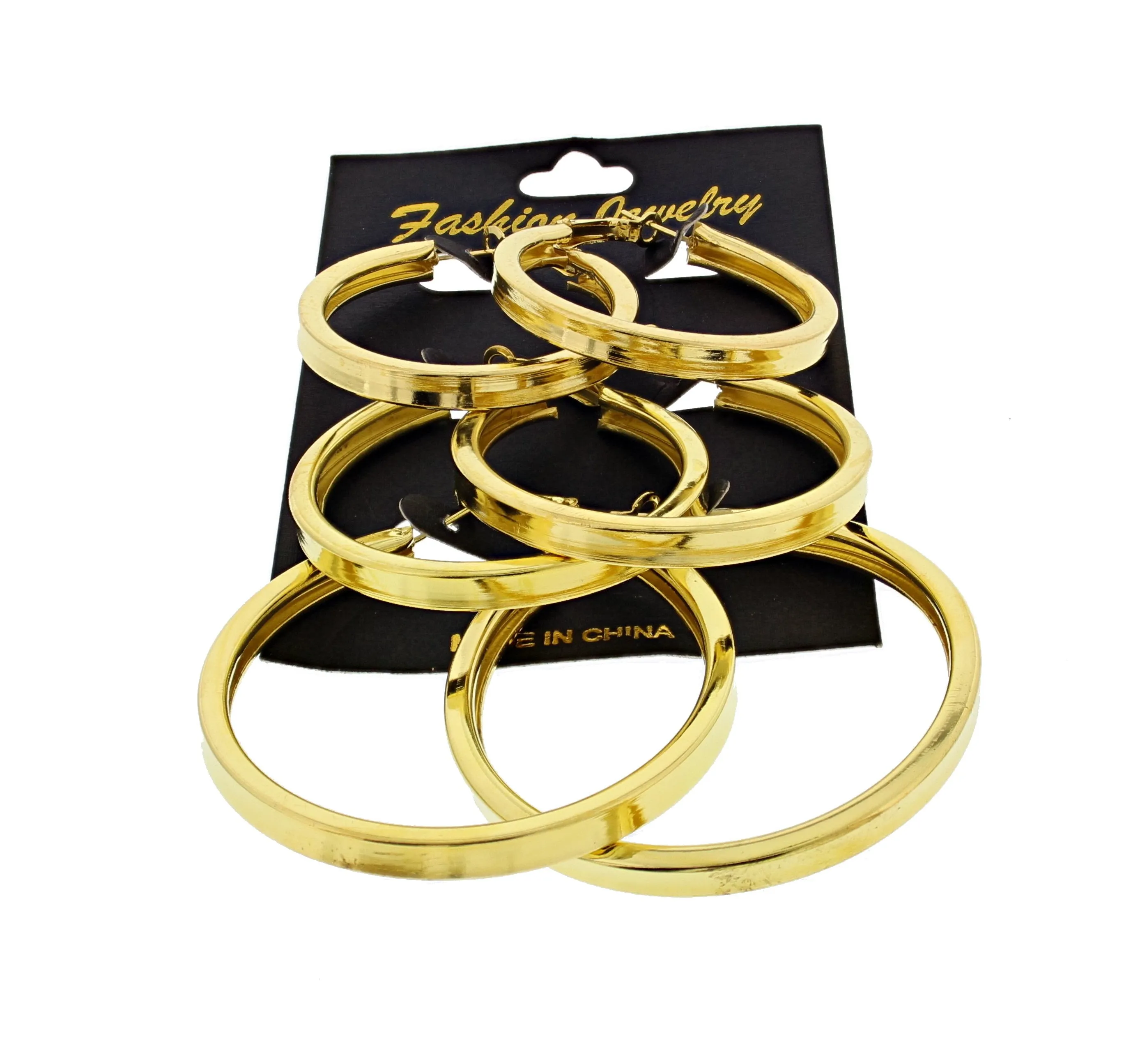 3 on a Card Plain Thick Gold Hoop Earrings