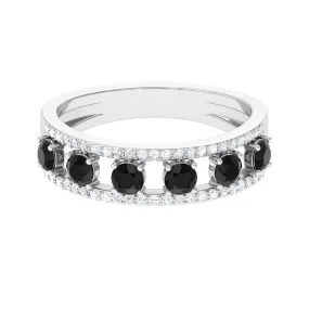 3/4 CT Black Onyx Anniversary Band Ring with Diamond