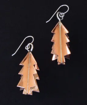 3D Polished Copper Christmas Tree Earrings with Sterling Silver Earring Wires