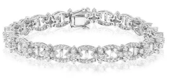 5.87CT ROUND & BAGUETTE DIAMOND 18KT WHITE GOLD 3D MULTI FLOWER TENNIS BRACELET