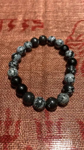 8MM Snowflake Obsidian Bead Bracelet