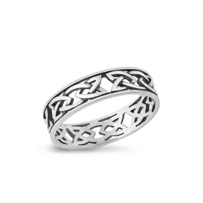 925 Sterling Silver Celtic Knot Ring For Men & Women.  6mm Cutout Band, Irish Scottish Trinity Love Knot Design for Pinky, Wedding, Thumb, Index Finger Ring.  His & Her Matching Bands.