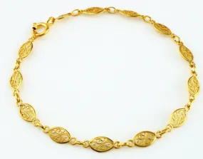 9ct Yellow Gold Filigree Oval Disc Links Bracelet