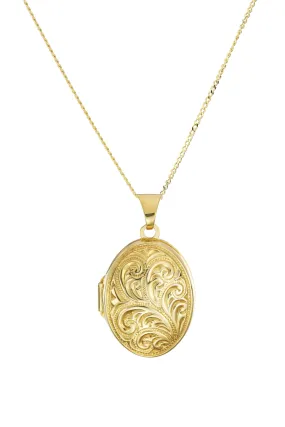 9ct Yellow Gold Oval Scroll Locket Necklace