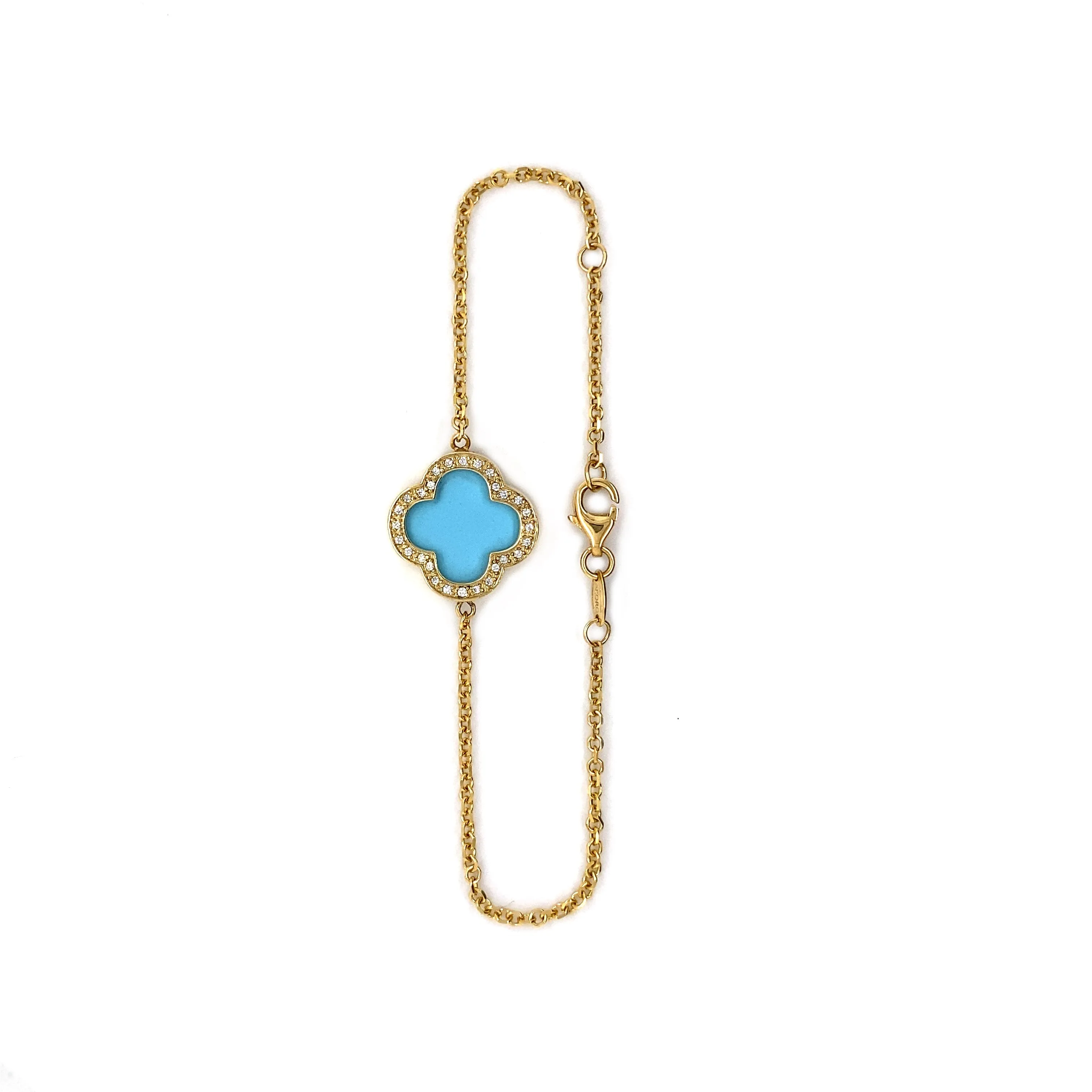 9ct Yellow Gold Turquoise Clover/Quatrefoil Bracelet