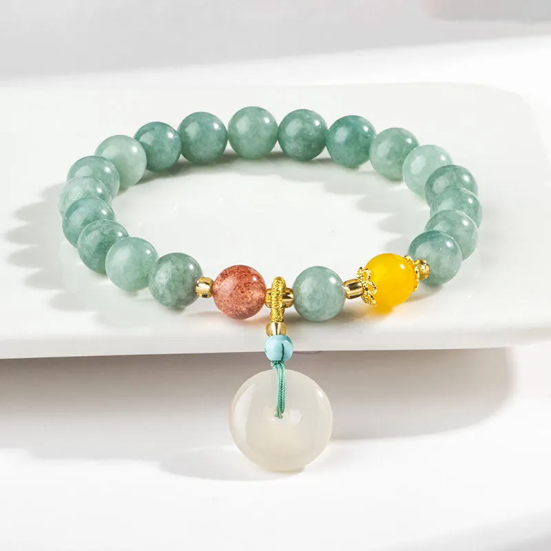 Agate and Crystal Beaded Sterling Silver Bracelet with Fortune's Favor Theme