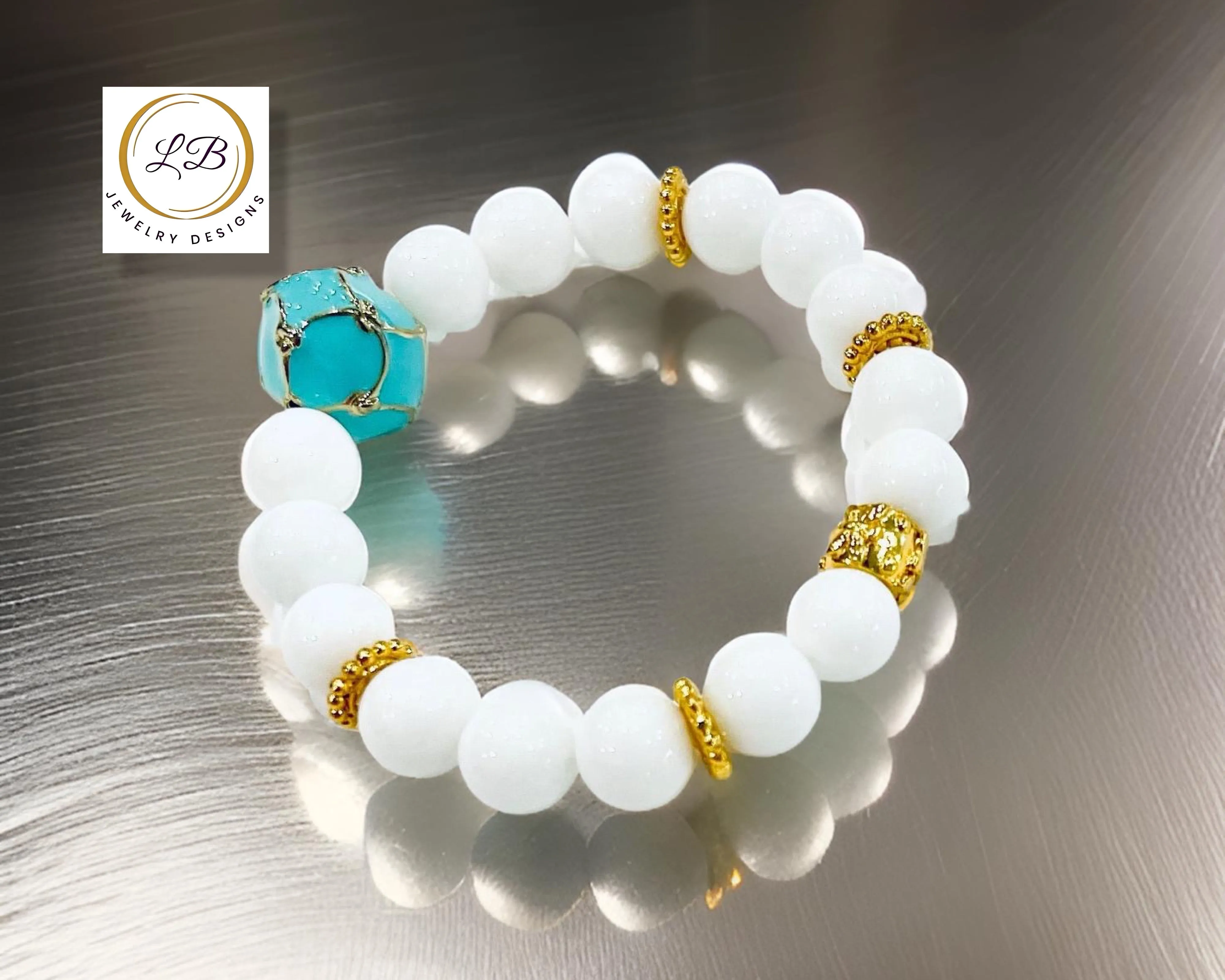 Alabaster & Turquoise Gemstone Enamel Beaded Bracelet