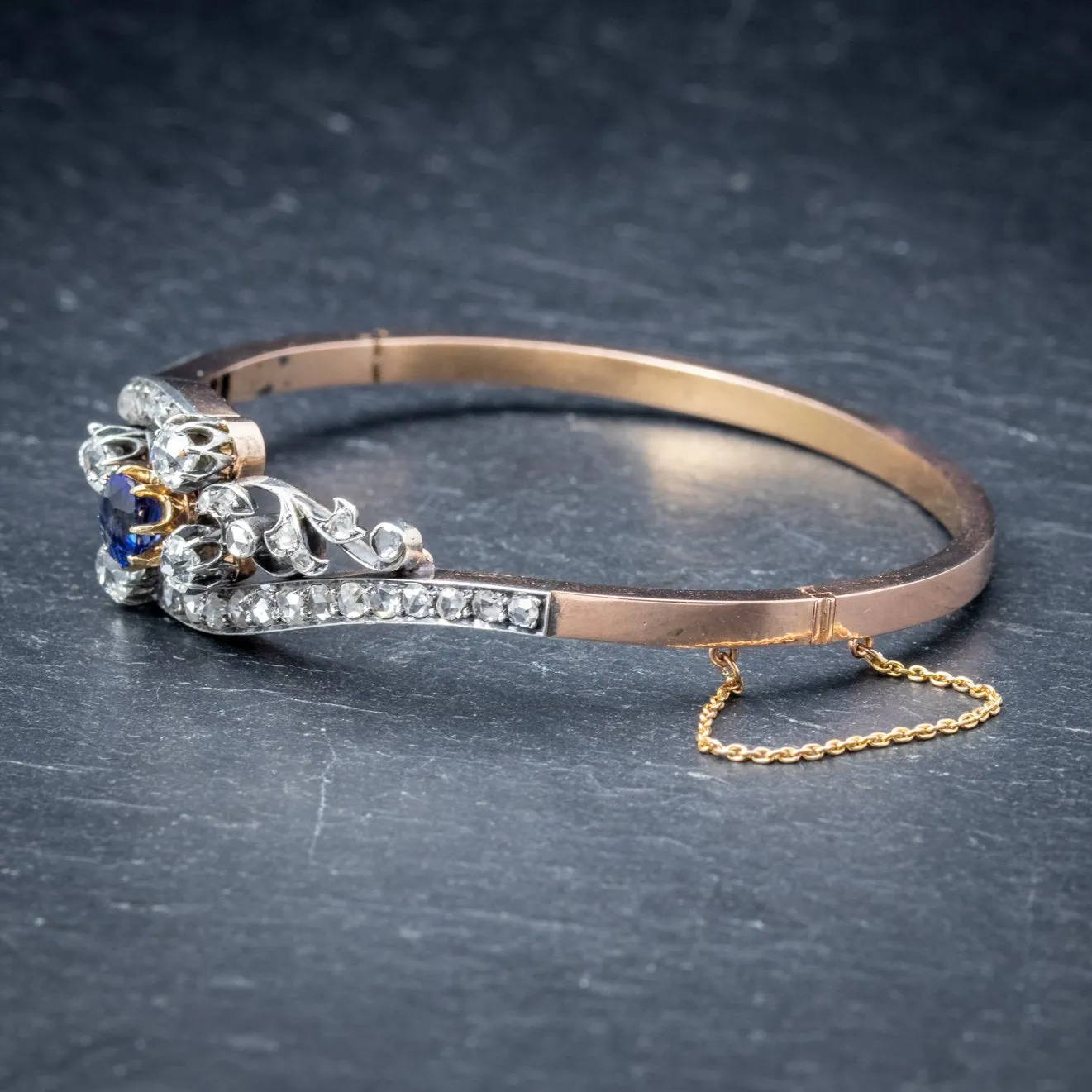 Antique French Sapphire Diamond Bangle 18Ct Gold Circa 1910 Boxed