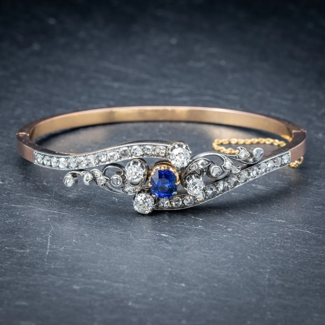 Antique French Sapphire Diamond Bangle 18Ct Gold Circa 1910 Boxed