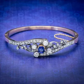 Antique French Sapphire Diamond Bangle 18Ct Gold Circa 1910 Boxed