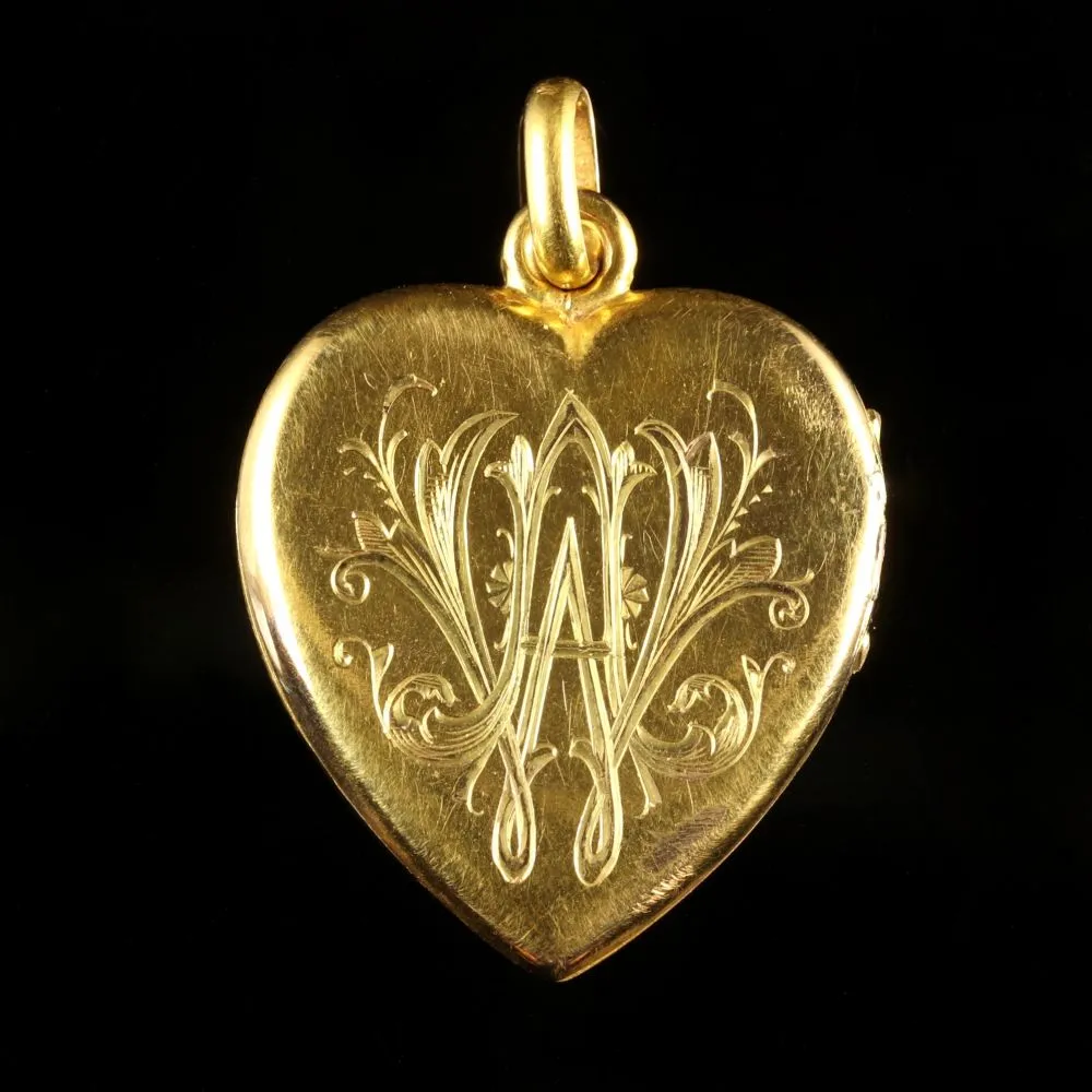 Antique Georgian Diamond Ruby 18Ct Gold Heart Locket Pendant