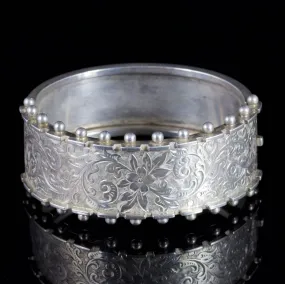 Antique Victorian Engraved Bangle Sterling Silver Circa 1900