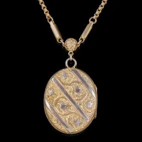 Antique Victorian Gold Plated Locket Chain Necklace Circa 1900