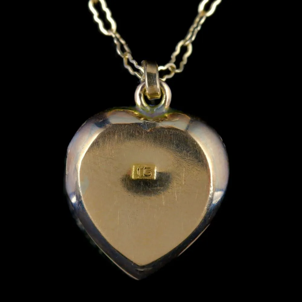 Antique Victorian Locket Necklace Pansy Heart 15Ct Gold Circa 1900