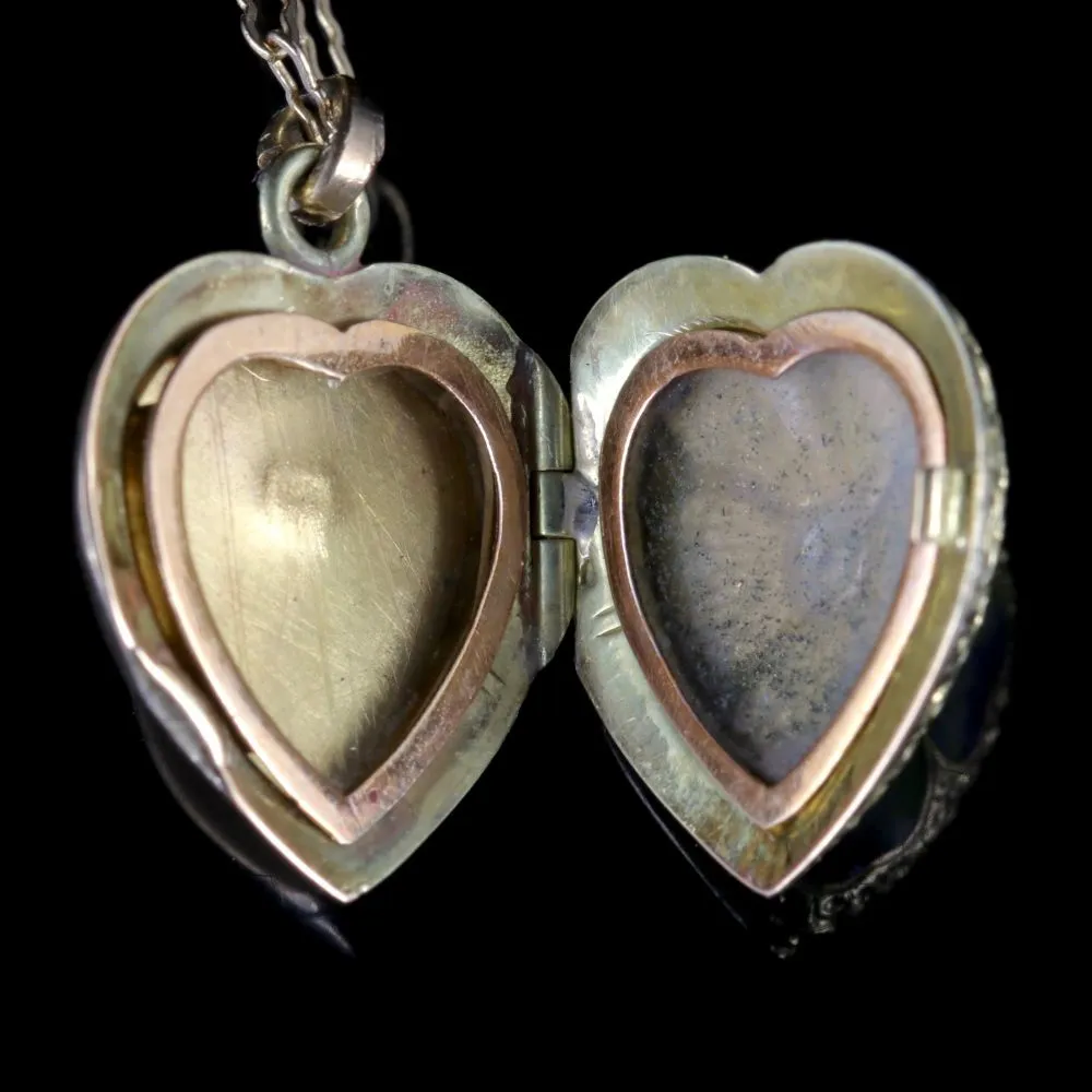 Antique Victorian Locket Necklace Pansy Heart 15Ct Gold Circa 1900