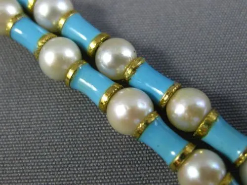 ANTIQUE WIDE & LONG AAA SOUTH SEA PEARL & BLUE ENAMEL 18KT YELLOW GOLD BRACELET