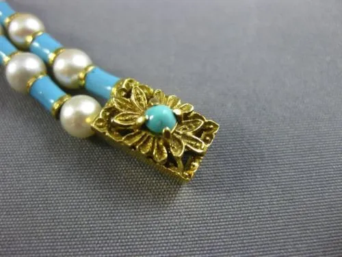 ANTIQUE WIDE & LONG AAA SOUTH SEA PEARL & BLUE ENAMEL 18KT YELLOW GOLD BRACELET