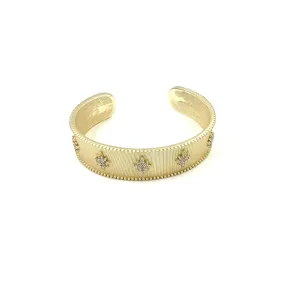 Ashley Gold Stainless Steel Gold Plated Brushed Assorted CZ Design Bangle Bracelet