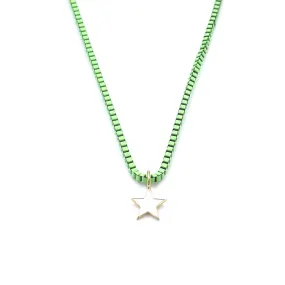 Ashley Gold Stainless Steel Green Enamel And White Star Necklace