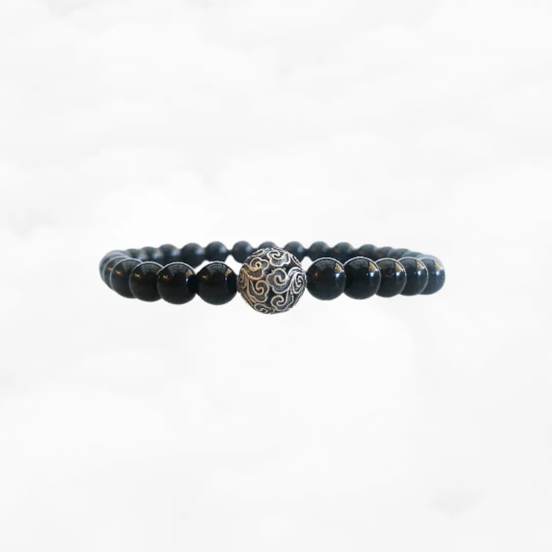 Auspicious Beaded Obsidian Bracelet 6mm