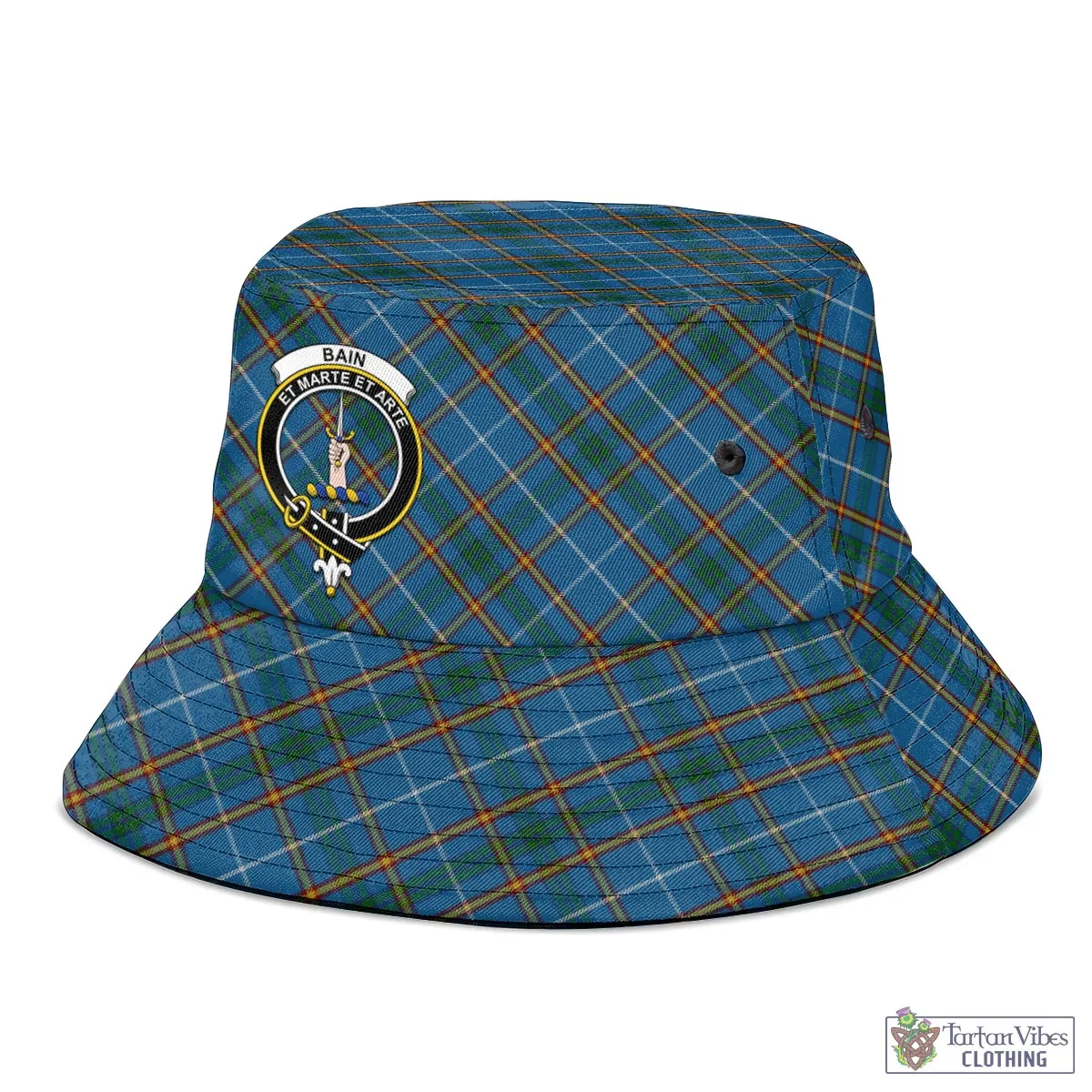 Bain Tartan Bucket Hat with Family Crest