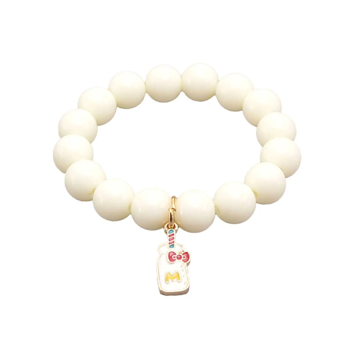 Beaded Charm Bracelet, Milktea