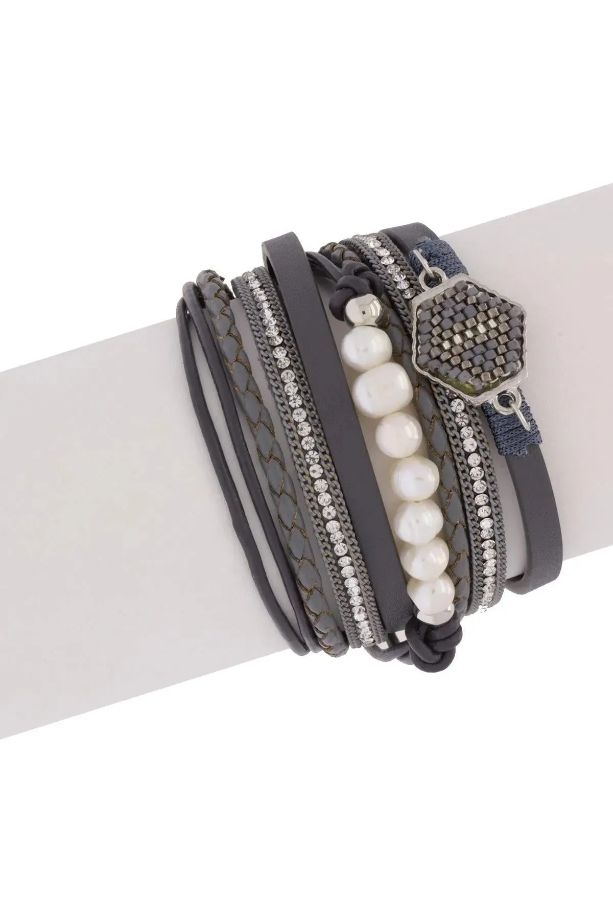 Beaded Geometric Leather Bracelet