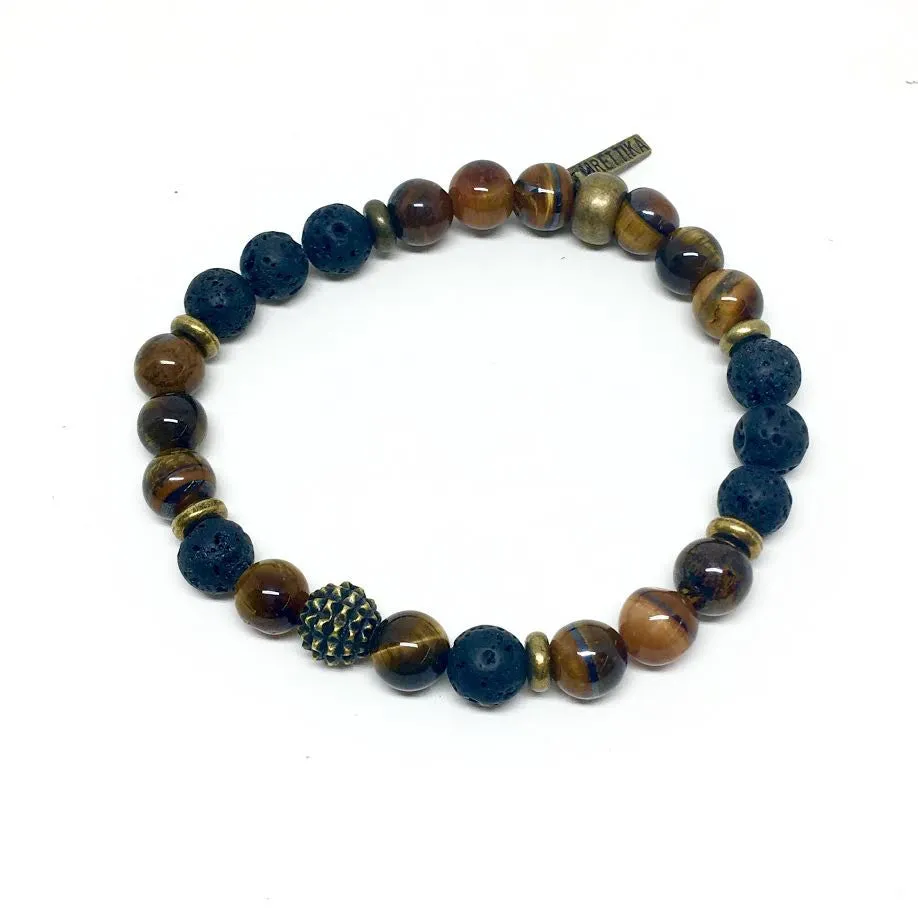 Black Bandit Bracelet in Tiger's Eye and Lava Stone