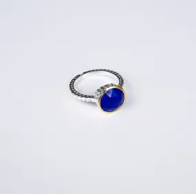 Blue Jade Golden Halo Travel .925 Sterling Silver Ring