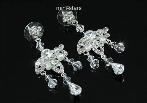 Bridal Wedding Prom Handmade Crystal Silver Plated Necklace Earrings Set XS1212