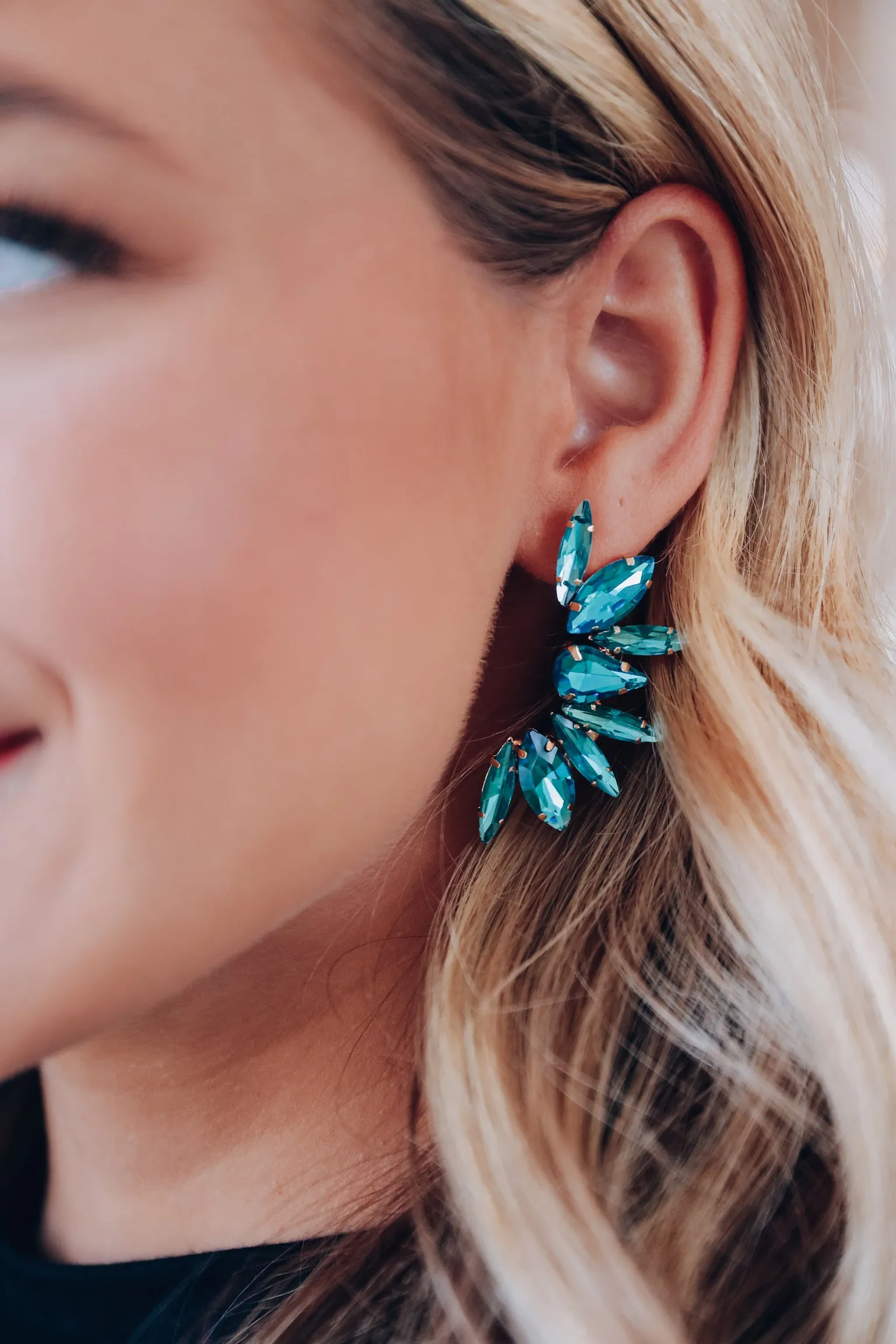 Charismatic Crystal Half Circle Earring - Blue