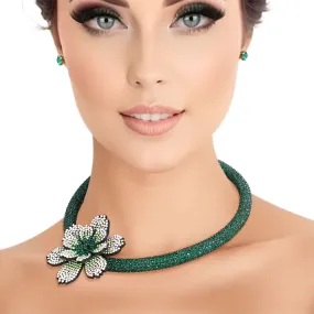 Choker Green Bling Offset Flower Set for Women