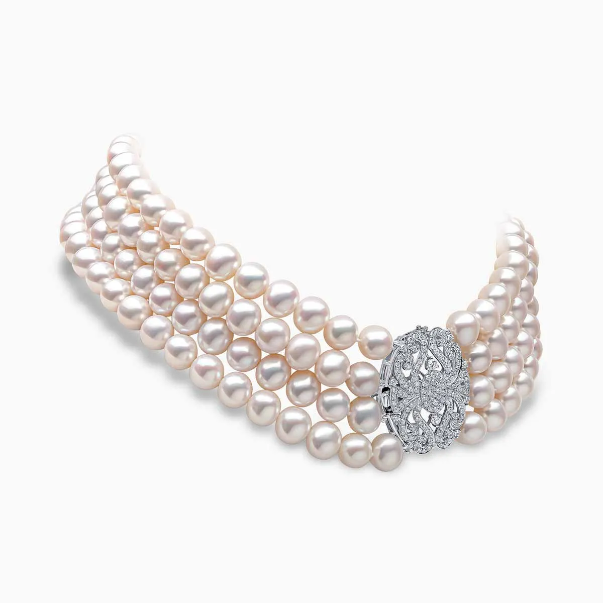 Classic 18K White Gold Pearl and Diamond Clasp Choker