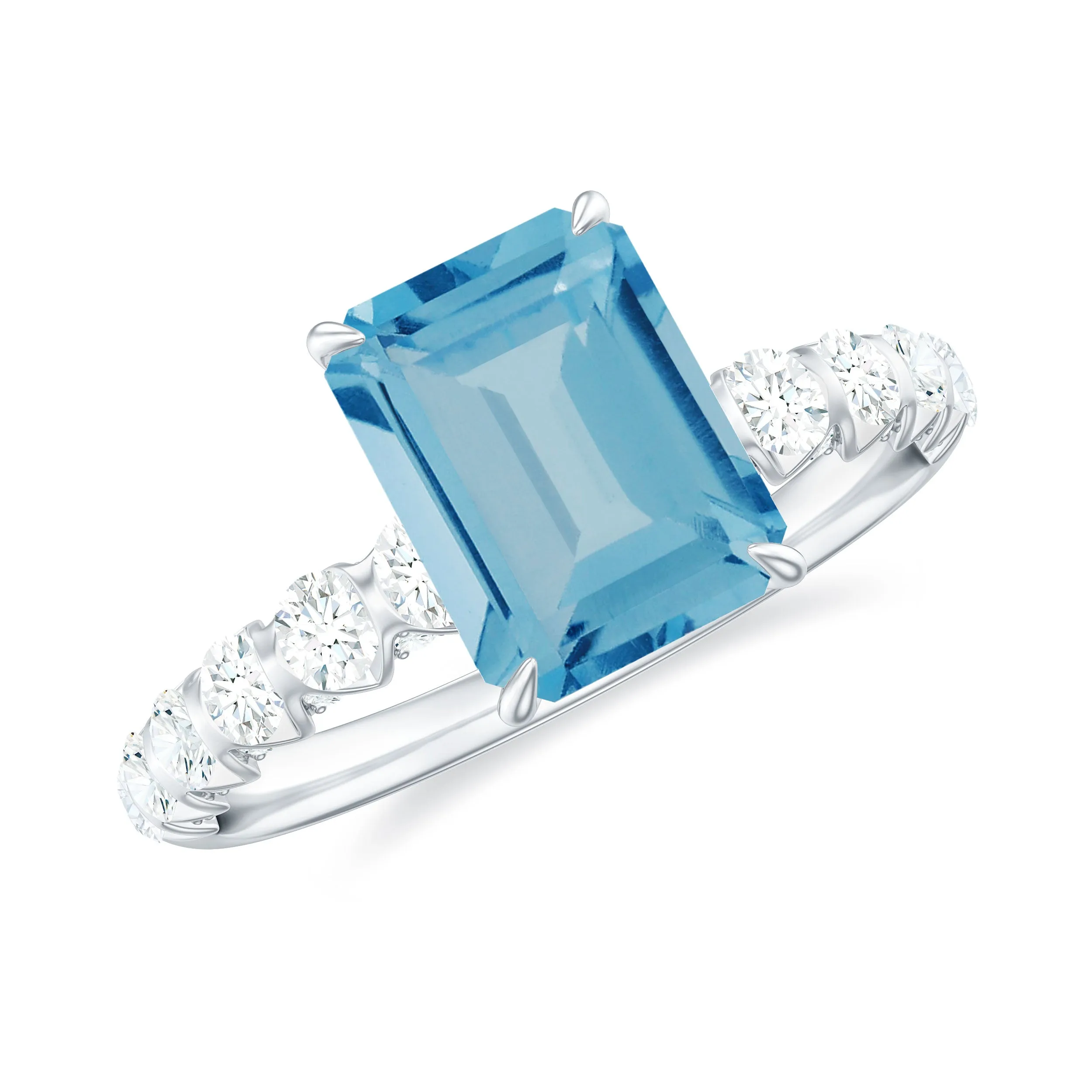 Claw Set Swiss Blue Topaz Solitaire and Diamond Ring