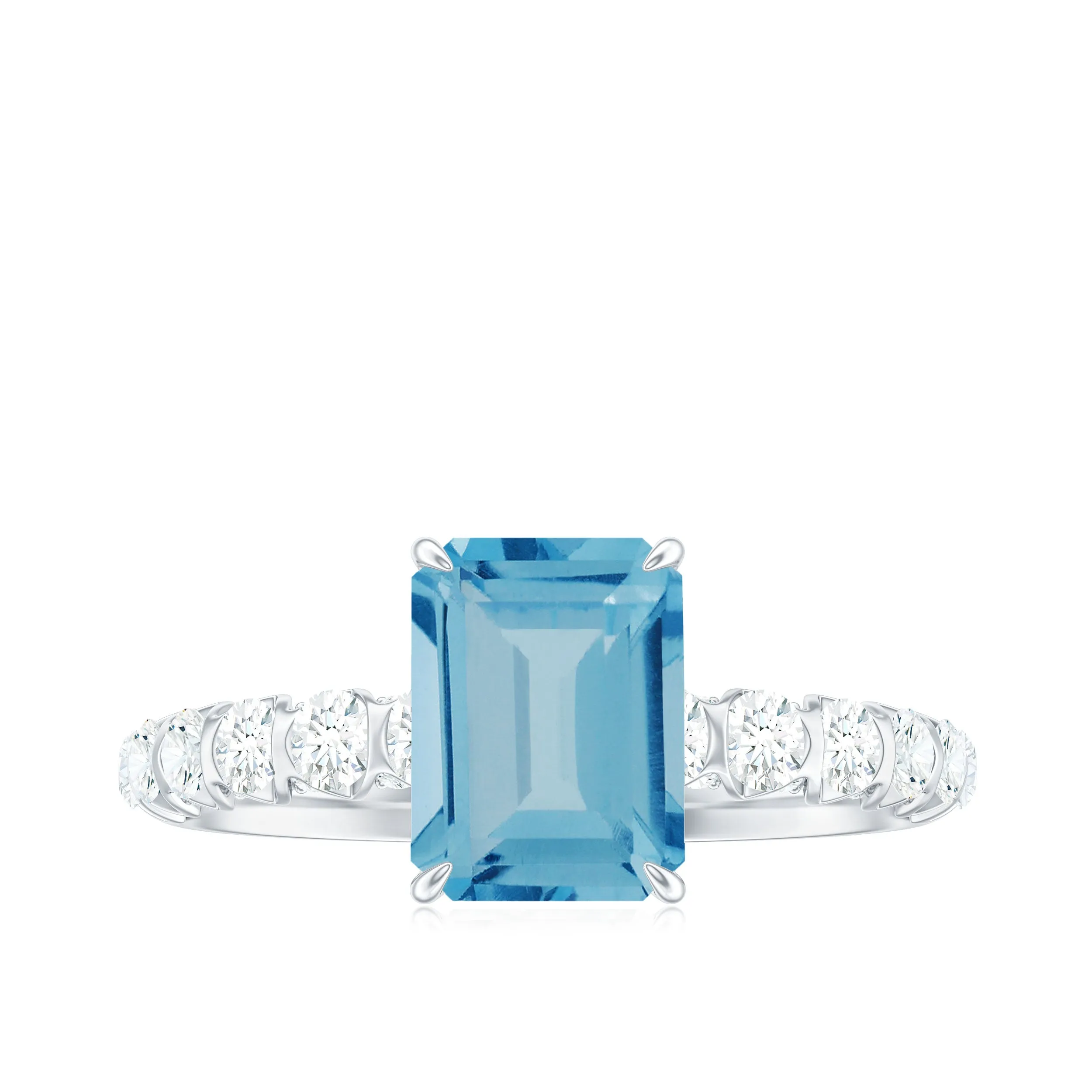 Claw Set Swiss Blue Topaz Solitaire and Diamond Ring