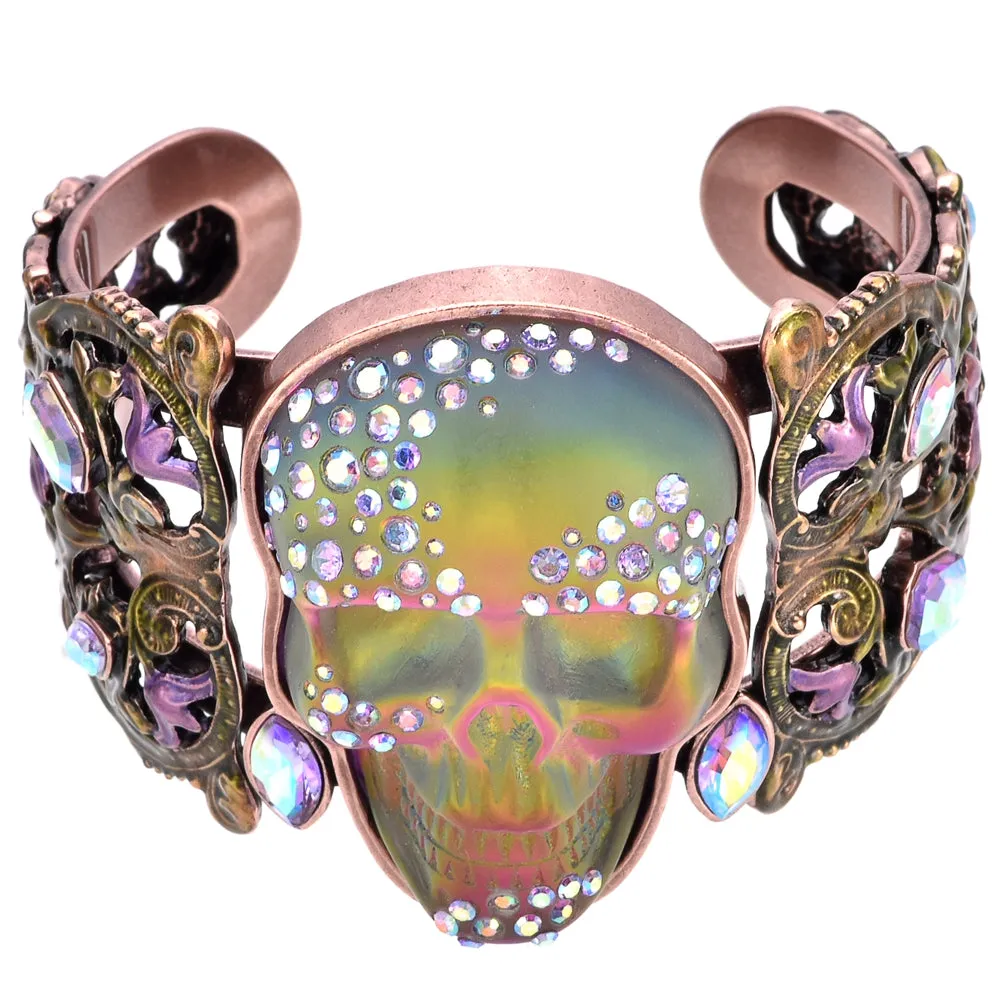 Couture Crystal Skull Cuff Bracelet (Copper Ox/Mystic Iridis)