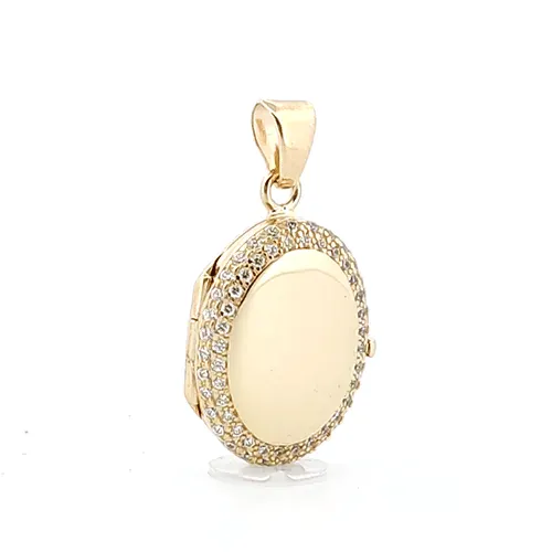 CZ Oval Shaped Locket Pendant Necklace in 9ct Yellow Gold